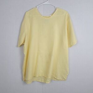 Flax by Jeanne Engelhart Light Yellow Short Sleeve large Blouse Lightweight